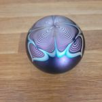 Stuart Abelman Art Glass Iridescent Peacock (Pulled) Feathers Paperweight 1985