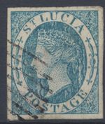 St Lucia Stamps: 1860 4d blue imperf used; No wmk ;[Spiro Forgery] SG2