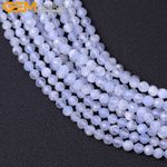 Natural Blue Chalcedony Stone Faceted Loose Beads For Jewelry Making Strand 15"