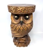 Wooden Carved Owl Plant Stand Stool Side Table Vintage #W11