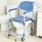 Wheeled Mobile Toilet Commode, Shower Chair Wheelchair Footrests