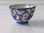 antique canton enamel tea bowl cup blue floral chinese