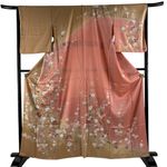 Silk Homongi Dress M Pink Floral Pattern Used