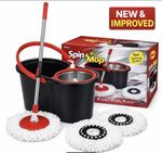 360 Spin Mop & Bucket Set Wringer 2 Microfiber Heads Extendable Floor Mop UK