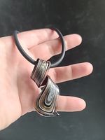 925 Sterling Silver Clasp Artisan Glass Leaf Shaped Pendant Necklace Vintage 