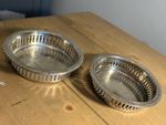Pair Of Vintage Ornate Etched Silver Plated Serving Trays Pierced Gallery Rim