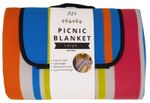 Striped Outdoor Picnic Blanket with Waterproof Reverse and Soft Fleece Top