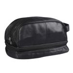 RAS Men's Real Leather Travel Overnight Wash Gym Toiletry Shaving Bag 3530 Black