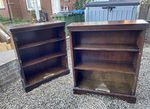 Pair Dark Wood Bookcases 2 Shelves Freestanding Open Face 60x80x120cm