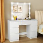 Vanity Makeup Desk Dressing Table with Led Lights Large Mirror 7 Drawers White