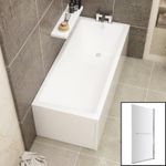 Single Ended Square Bathtub Straight Acrylic Gloss White Screen with Rail Modern