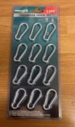 CARABINER HOOK SET HEAVY DUTY CLIPS 12 PIECES MAX 50KGS GALVANISED QUICK CLOSE