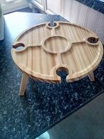 Wooden Folding Snack Table, Wine Glass Holders Portable Picnic.