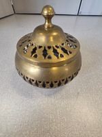 Vintage Brass Potpourri Bowl Trinket Dish Pierced Lid Decorative Brass Jar