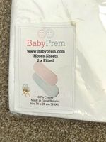 BabyPrem 2x Moses Basket Fitted Sheets Cotton White 76 x 28 cm SH001