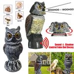 Large Realistic Owl Decoy Deterrent Bird Pigeon Crow Scarer Statue Rotating Head