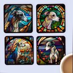 Pet Dog Coasters, Stained Glass Effect Print Whippet, Set Of 4, Mug Mats