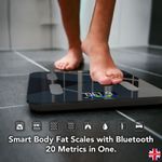 Smart Bluetooth Body Fat & BMI Digital Bathroom Scales – 20 Metrics - UK Stock