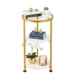 Zexvida Glass Side Table Tempered Glass Small Round Side Table 3-Tier Storage