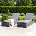 Charles Bentley Garden Waterproof Reclining Rattan Sun Lounger Grey x1