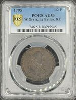 1795 1/2 Penny Washington Grate, Lg Button, RE PCGS AU53