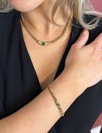 Bella necklace & bracelet set 18k Gold S.Steel green stone waterproof gift
