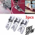 Set of 3 Rolled Hem Presser Foot Sewing Machine Snap on 3mm 4mm 6mm