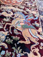 Small Hunting Scene Horses Persian Burgundy Rug Great Quality