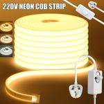 Dimmable Neon COB LED Strip Lights 220V Waterproof Flex Tape Rope Lights+UK Plug