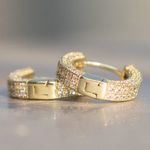 Mens Fully Iced 14K Gold Plated 925 Sterling Silver Post Cz Hoop Earrings