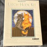 Vintage Latch Hook Kit Cat Moon WonderArt Caron Moonlight Meow 15x20 Sealed 4104