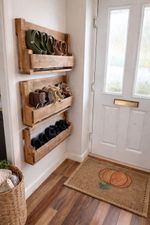 Rustic Wall Mounted Shoe Rack - Reclaimed Pallet Style - Solid Wood -Fixings Inc