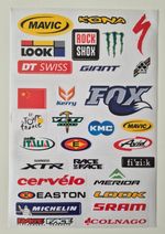 Cycling MTB Bike Sticker Sheet A4 Graphics Decals Fox Shimano Raceface Colnago