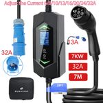 7kw Portable EV Charging Cable Type 2 UK Plug 3 Pin Electric Vehicle Car Charger