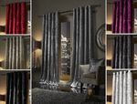 Crushed Velvet Curtains PAIR of Eyelet Ring Top Fully Lined Ready Made Thick UK