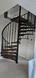 Indoor Spiral Staircase - Wrought Iron & Hardwood, Good Condition