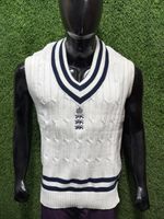 New England 1924 Retro Crest Cream & Navy  Blue Trim Sleeveless Cricket Sweaters