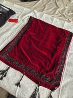 Asian Red Velvet Pakistani Indian Wedding Shawl Scarf Wrap