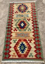 Vintage Traditional Handmade Turkish Geometric Wool Kilim Floor Rug 144x73 cm