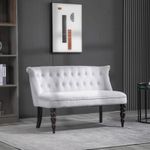 Velvet-Feel French Inspired Two-Seat Lounger Couch w/ Wood Frame Vintage Grey