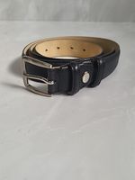 Longchamp Black Leather Belt Silver Tone Buckle Free Size. PWM