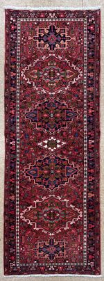 Hand Knotted Heriz Runner Wool Reds Blues Tribal Oriental Area Rug 3' x 9'1"