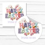 Personalised Easter Stickers Gift Bags Boxes Gloss Labels Knitted Effect