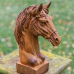 Rustic Horse with Bridle Head Bust Sculpture - Cast Iron Outdoor Ornament
