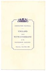RARE Football Match Programme - June 1929 Witwatersrand v England