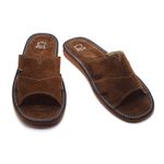 Mens Genuine 100% Suede Leather Slippers Natural Leather Open Toe Brown NEW