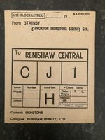 British Railways Wagon Label - Stainby - Renishaw Central