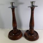 Pair of Vintage Wood And Chrome Candlestick Holders