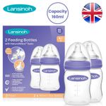 2 X 160ml Lansinoh 2 Feeding Bottle Set With Natural Wave Slow Flow Teat