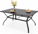 Metal Garden Dining Table Outdoor Patio Table w/Umbrella Hole for 6-8 Person